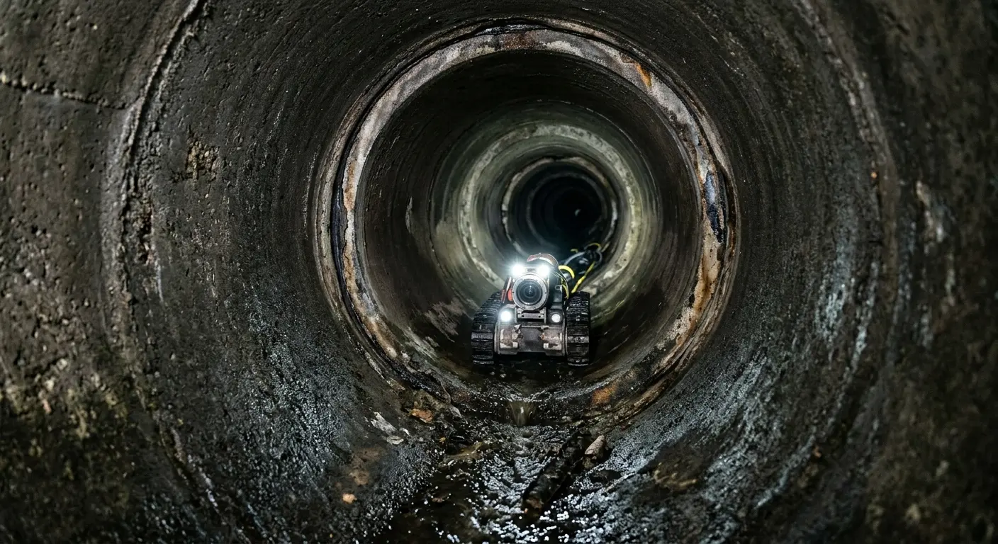 Robotic sewer camera inspecting pipe interior for Sewer Line Repair in Colonie